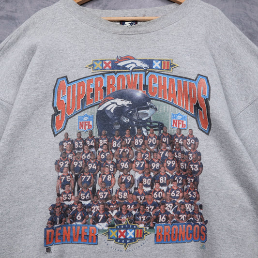 1998 Grey Denver Broncos Super Bowl Champs Crewneck Sweatshirt 6442