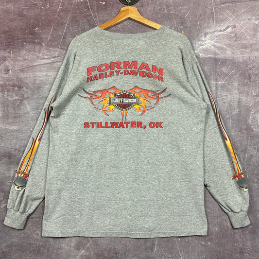 00s Grey Harley Davidson Flame Sleeve Shirt AP22