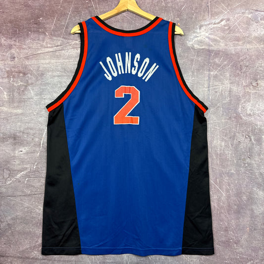 90s Blue New York Knicks Larry Johnson Champion Jersey XL 2983