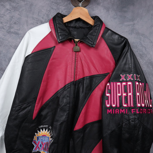 1995 Black Super Bowl XXIX Miami Florida Leather Jacket 6517