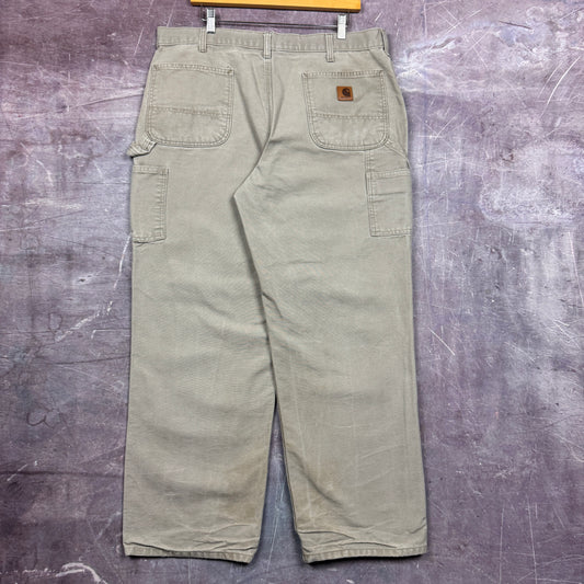 90s Light Gray Carhartt Carpenter Work Pants 37x29 2435