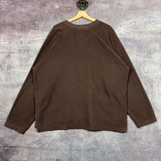 90s Mocha Brown Levi's Silver Tab V Neck Pullover Fleece Sweater XL 0525
