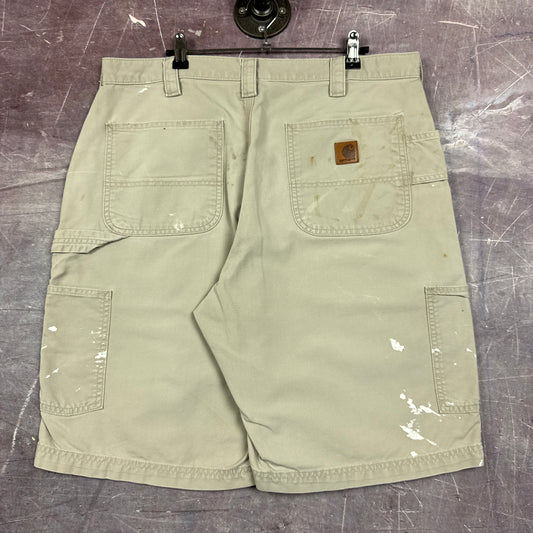00s Tan Brown Baggy Carhartt Carpenter Painter Work Shorts 35x9.5 2794