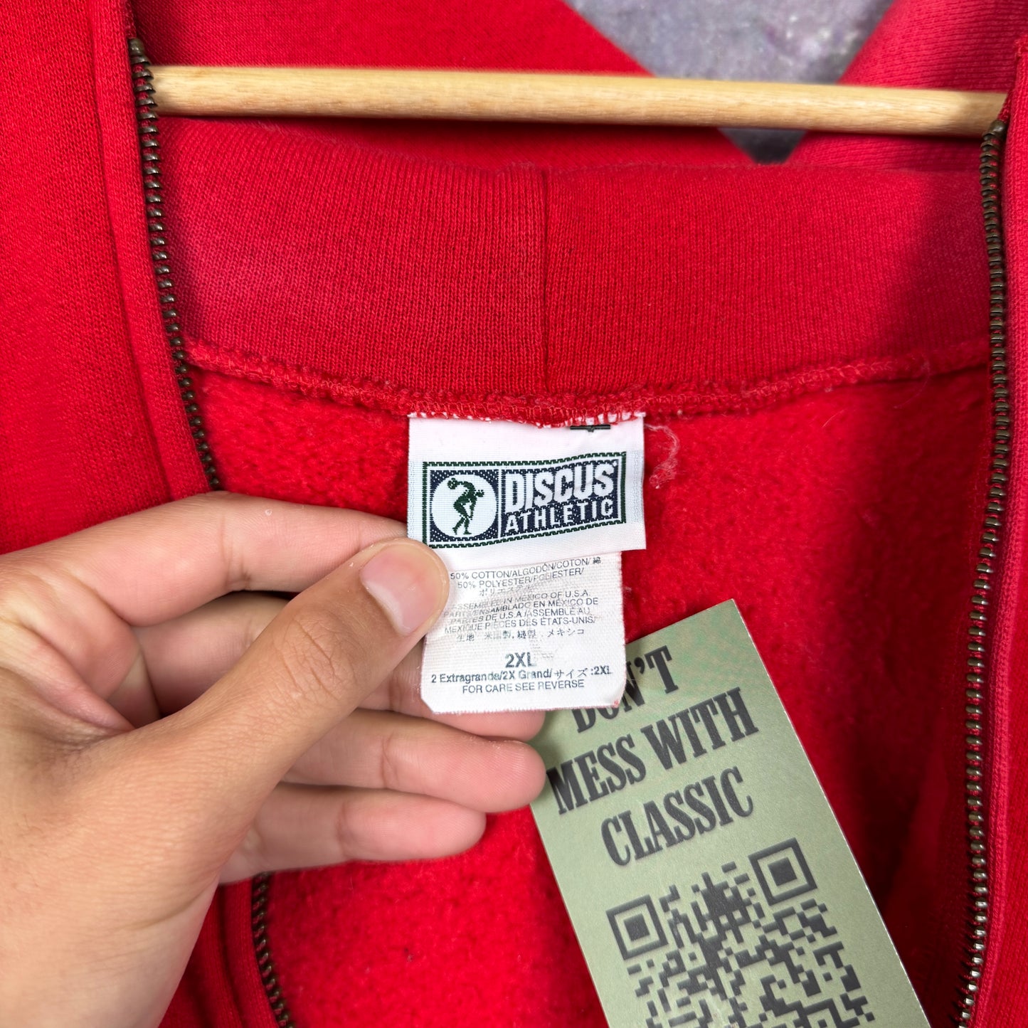 90s Red Discus Athletic Blank Essential Zip Up Hoodie L 1797