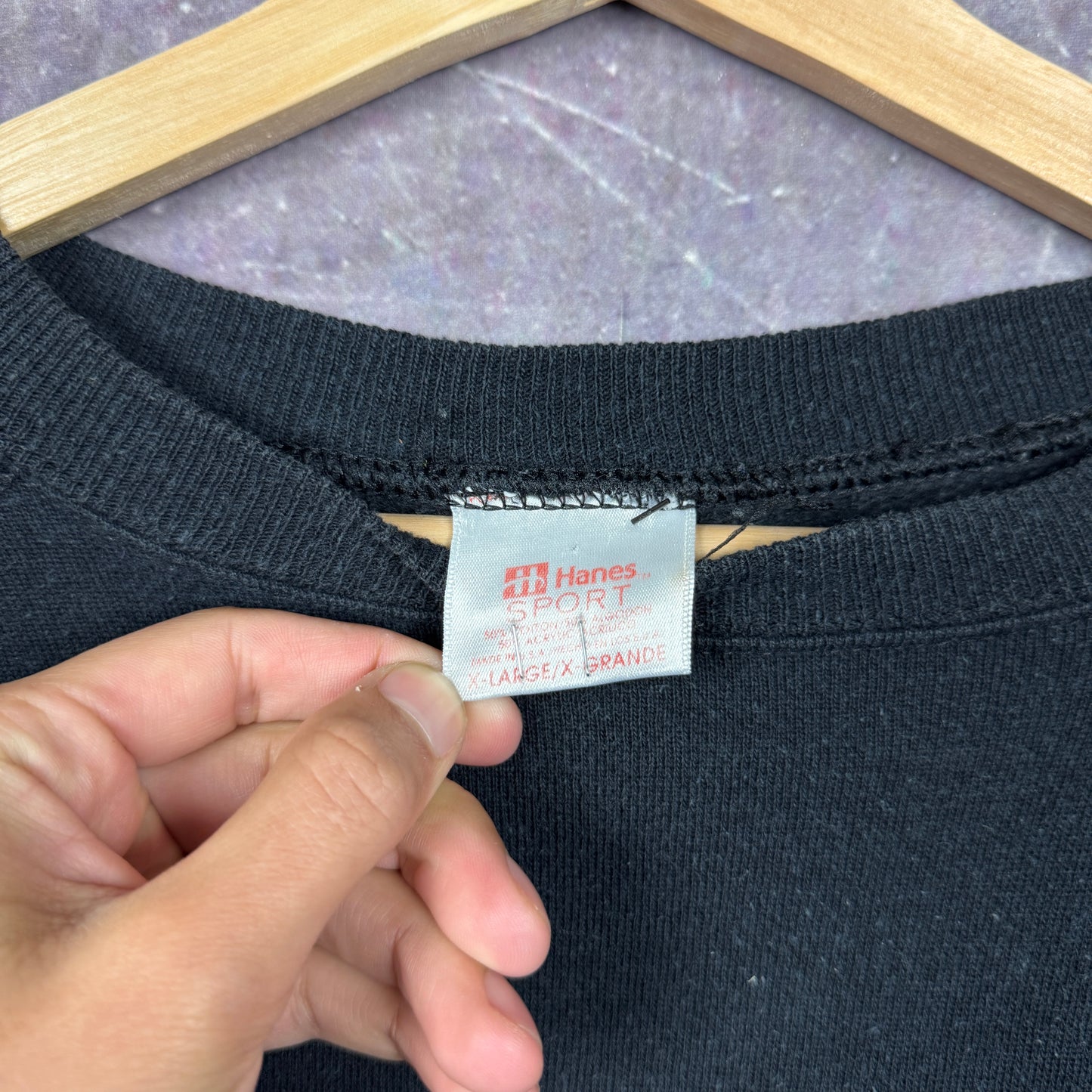 90s Black Hanes Sport Blank Essential Crewneck Sweatshirt L 1986