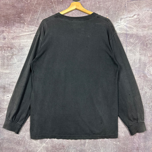 90s Faded Black Disturbed Graphic Long Sleeve Shirt L 2823