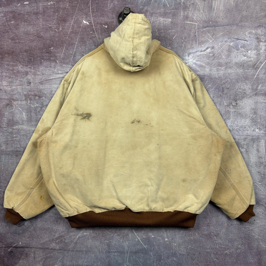 90s Tan Brown Carhartt Hooded Active Work Jacket XXL 2343