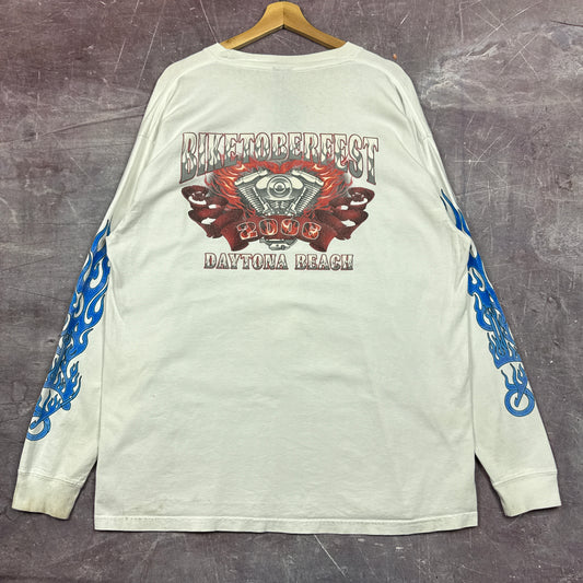 00s White Biketoberfest Flame Sleeve Shirt 3077