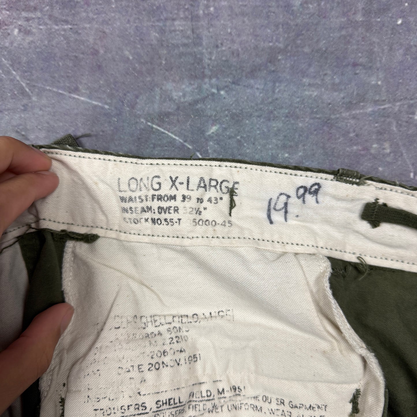 50s Olive Green Korean War Field Shell M-1951 Baggy Cargo Pants 42x31.5 2034