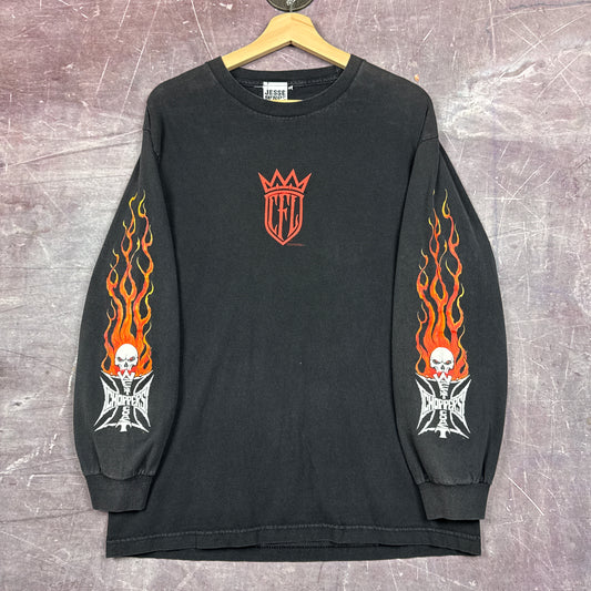 90s Black West Coast Choppers Flame Sleeve Shirt 3053