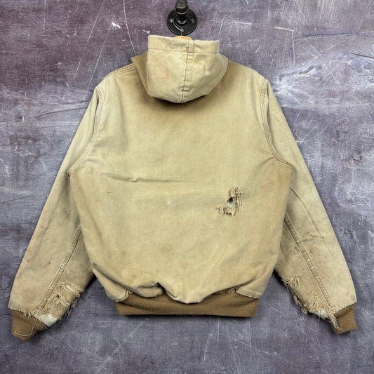 90s Tan Brown Carhartt Hooded Active Work Jacket L 2357