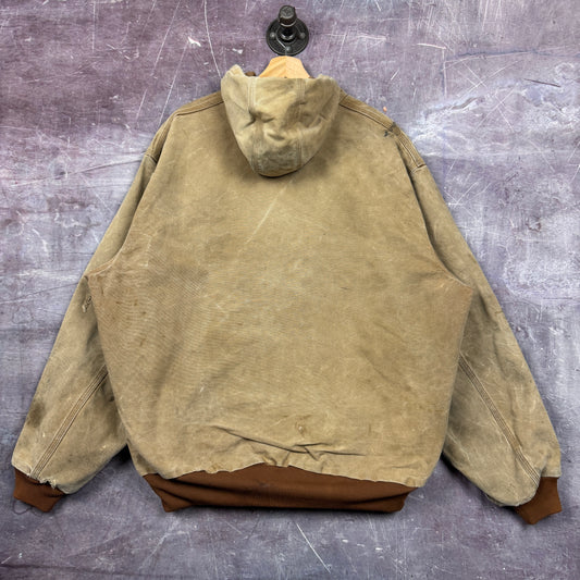 90s Tan Brown Carhartt Hooded Active Work Jacket XL 2345