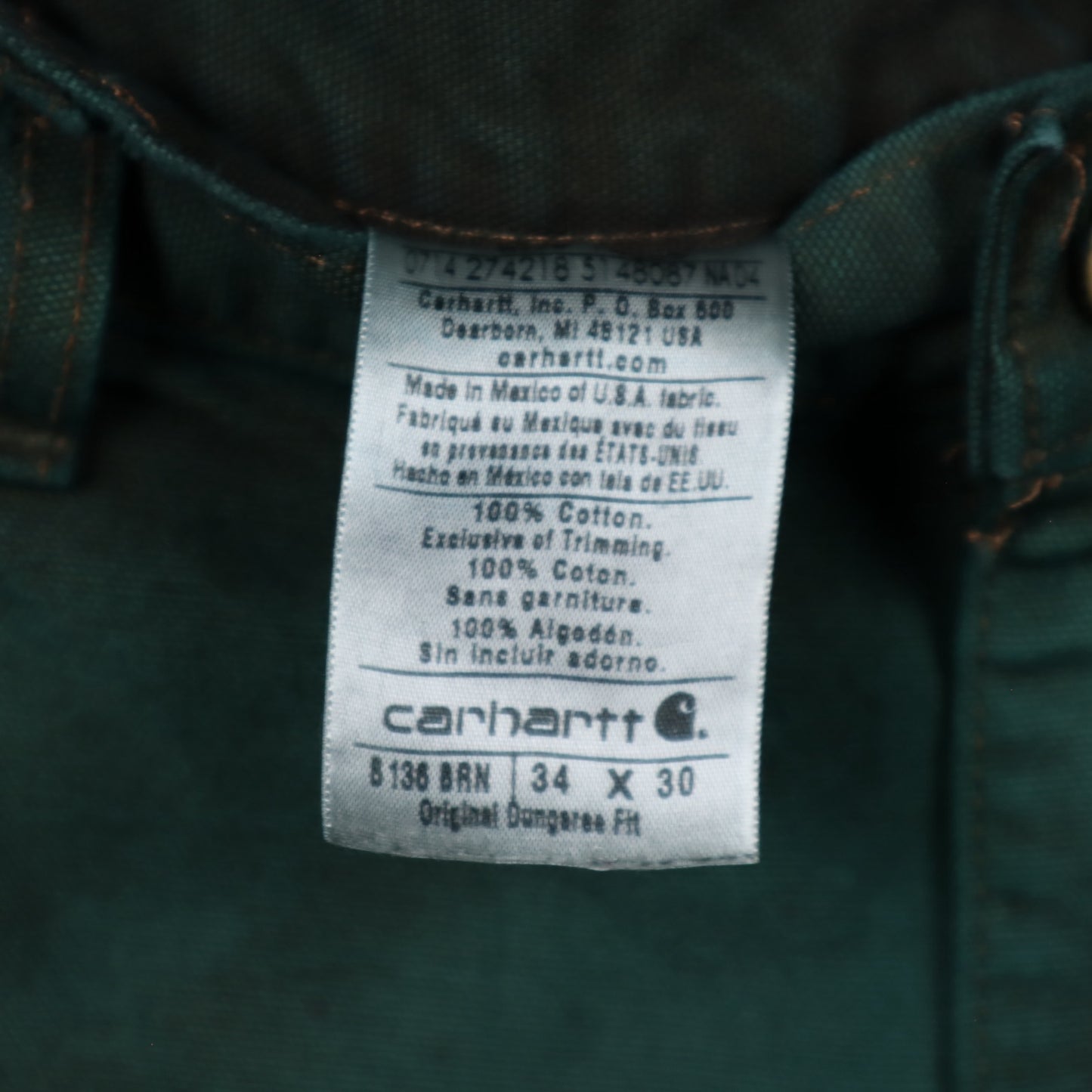 Y2K Green Carhartt Overdyed Double Knee Pants 5039
