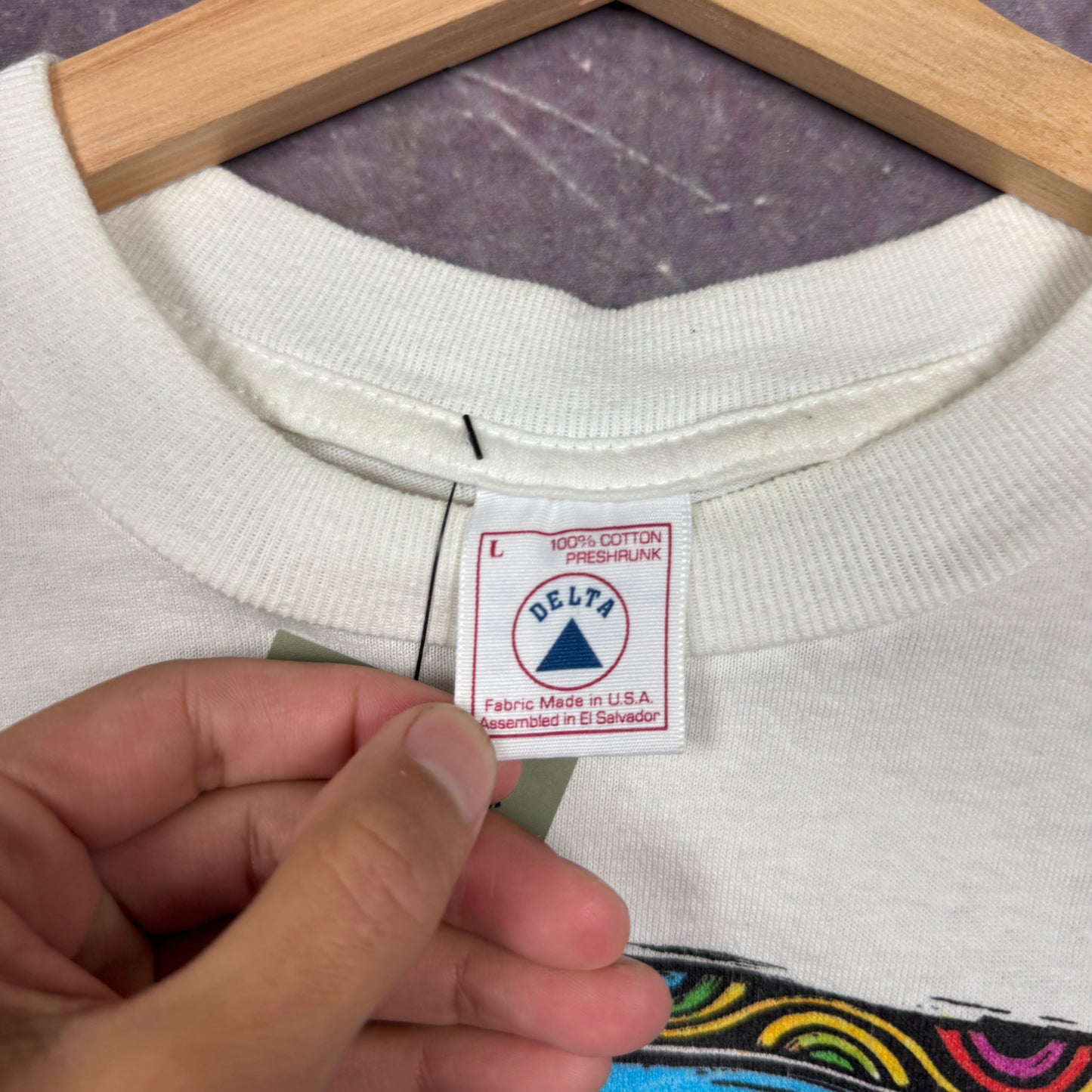 90s White Human-i-Tees Peace Earth Circle Graphic Shirt L 2541