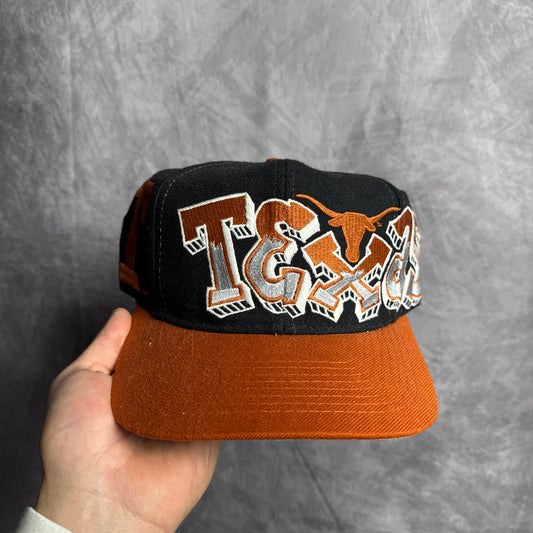 90s Texas Longhorns Black Dome TOW Graffiti Snapback Hat 4626