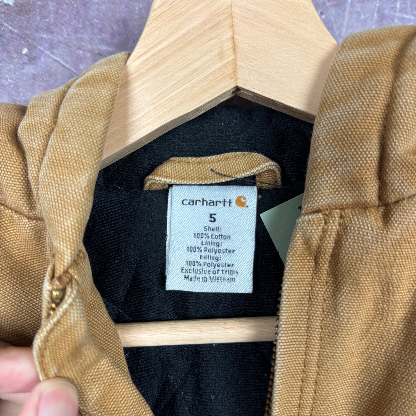 Early 00s KIDS Tan Brown Carhartt Hooded Active Work Jacket 2309