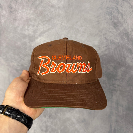 90s Brown Cleveland Browns Script Snapback Hat 6838