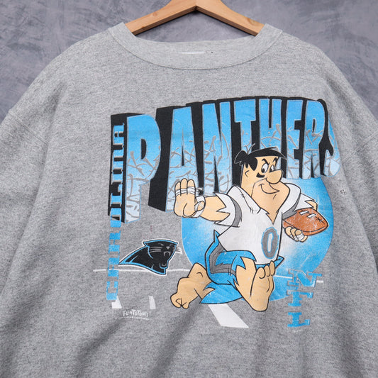 90s Grey Carolina Panthers Flintstones Crewneck Sweatshirt 6464
