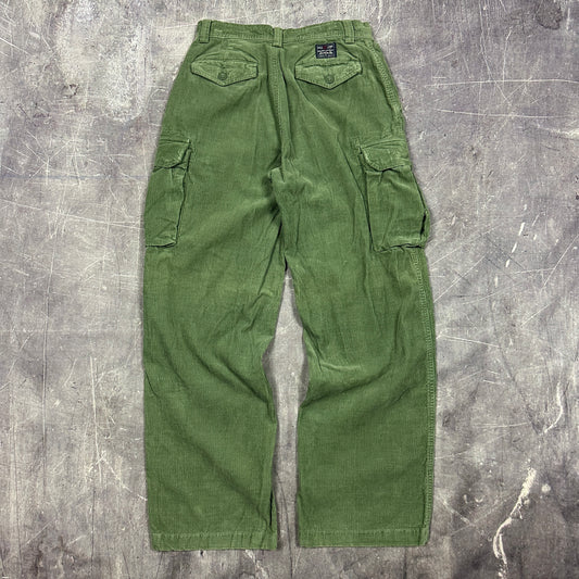 90s Olive Green Polo Ralph Lauren Baggy Tactical Corduroy Cargo Pants 28x29 N10