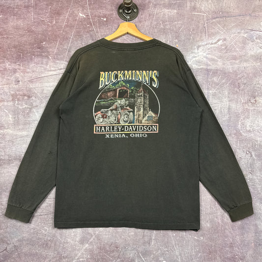 90s Faded Black Harley Davidson Long Sleeve Shirt 3041