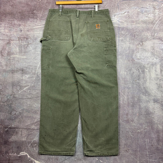 90s Olive Green Carhartt Carpenter Work Pants 36x30 2106