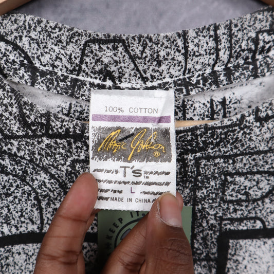 90s Black and White Raiders All Over Print Shirt 6556