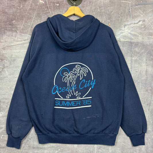 1985 Navy Blue Ocean City Summer 85 Zip Up Hoodie M 1847