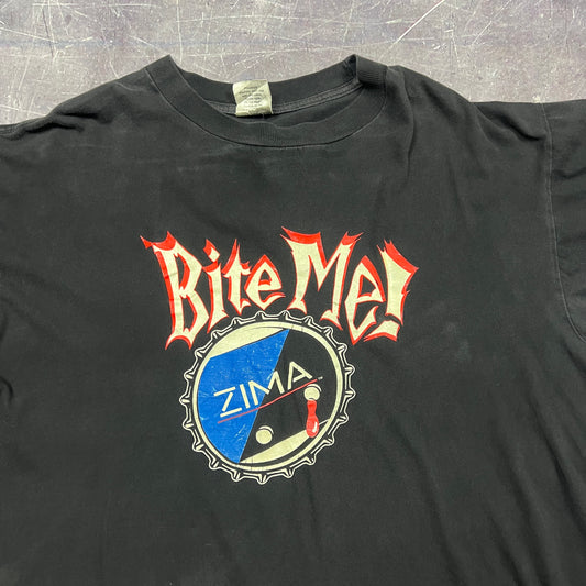 90s Black ZIMA Bite Me Drink Promo Graphic Shirt XL AC66