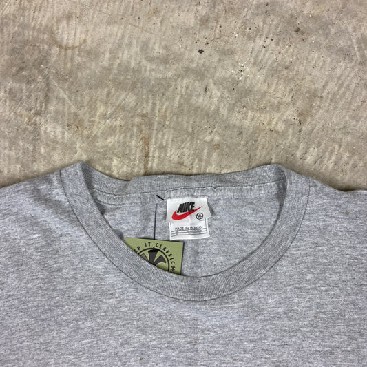 90s Gray Nike Athletics Essential Logo Spellout Grpahic Shirt XXL BE50