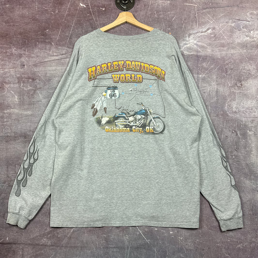 00s Grey Harley Davidson Flame Sleeve Shirt 3075