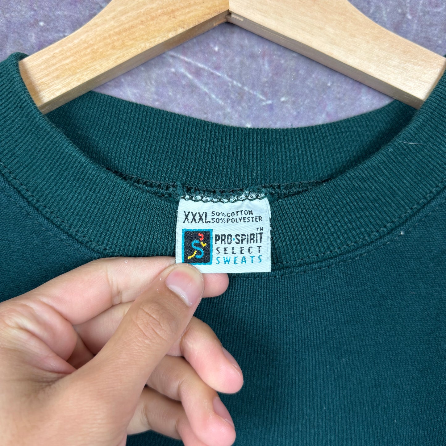 90s Dark Green Pro Spirit Blank Essential Crewneck Sweatshirt XL 1806