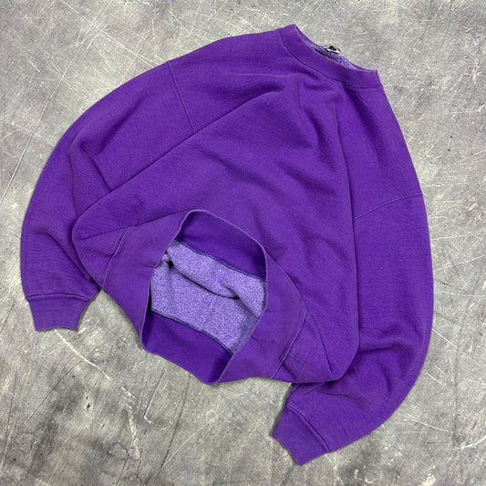 90s Purple Fruit Of The Loom Heavyweight Blank Essential Crewneck Sweatshirt L AF46