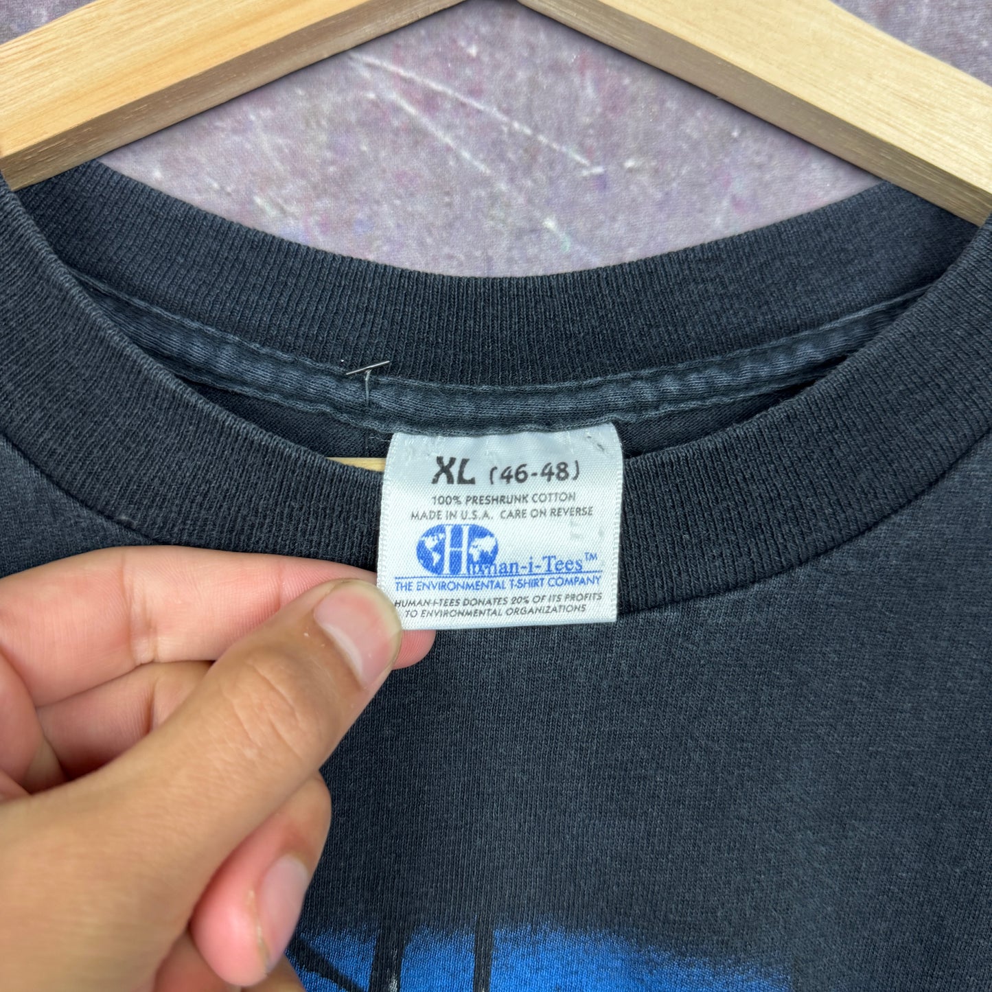 90s Faded Black Wild Earth Wolf Human-i-Tees Graphic Shirt L 2516