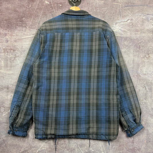 Early 00s Black Blue Carhartt Sherpa Lined Button Up Flannel Jacket L 2317
