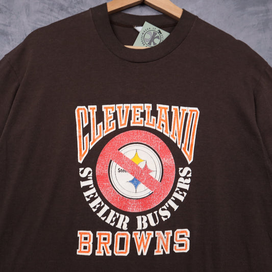 90s Brown Cleveland Browns 'Steeler Busters' Shirt 6639