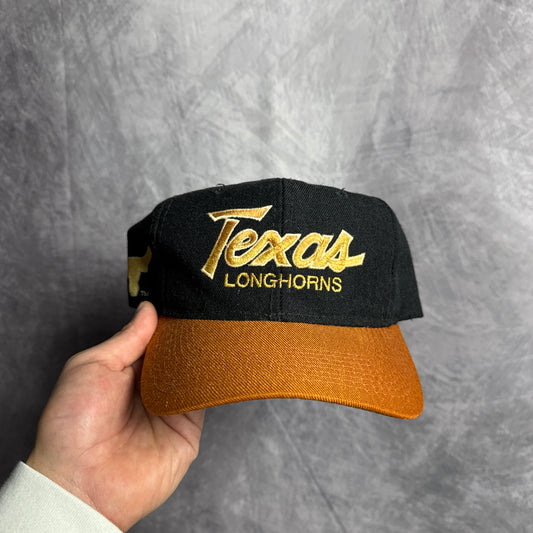 90s Texas Longhorns Sports Specialties Double Line Script Snapback Hat 4634