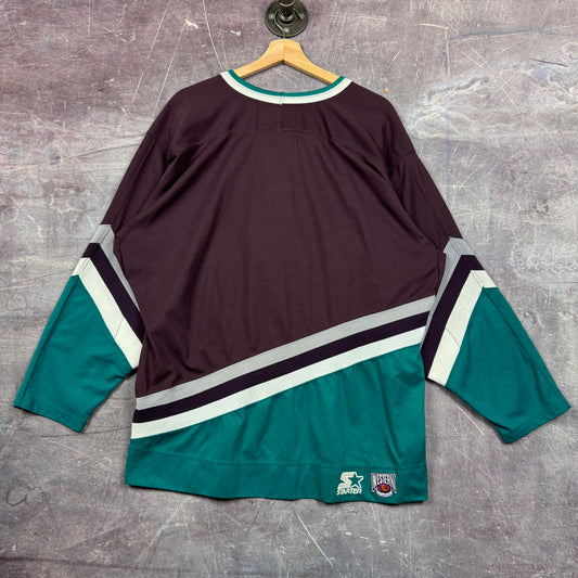 90s Purple Blue Starter Anaheim Mighty Ducks Hockey Jersey L 2005
