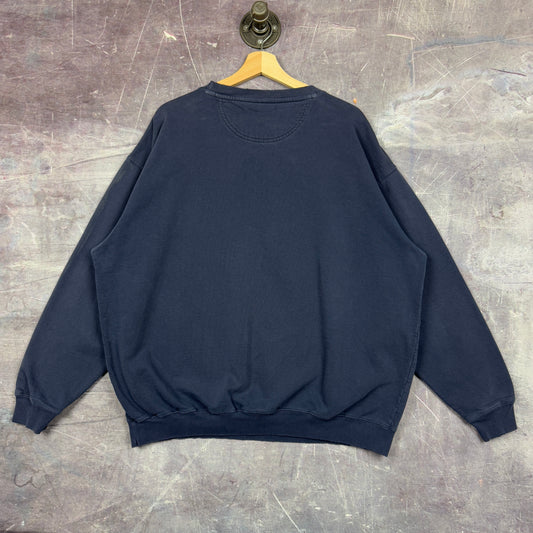 90s Faded Navy Blue Greenwood Race Track Logo Crewneck Sweatshirt XL 1252