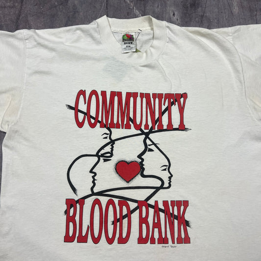 90s White Community Blood Bank Art Graphic Shirt L AV36