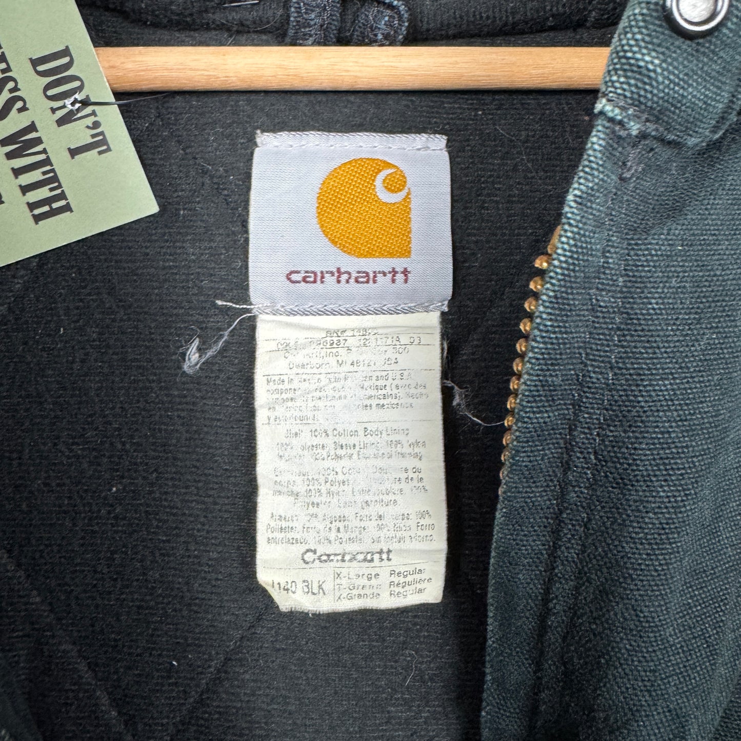 90s Faded Black Carhartt Dekalb Embroidered Hooded Active Work Jacket XL 2379