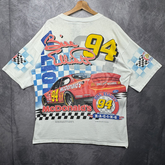 90s White Bill Elliott McDonalds Nascar Shirt 3897
