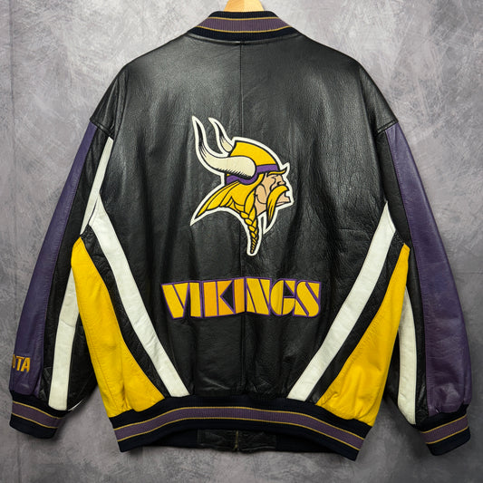 90s Black Minnesota Vikings Leather Jacket 4093