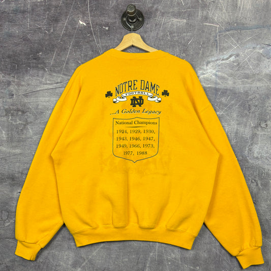 90s Yellow Notre Dame Football A Golden Legacy Graphic Crewneck Sweatshirt L 0073
