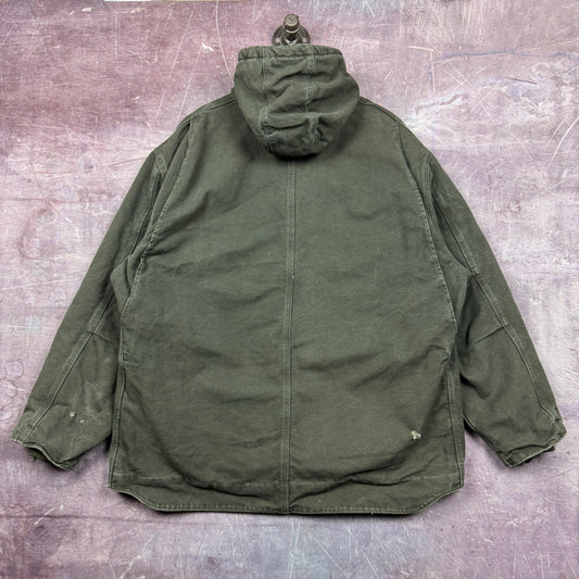 Early 00s Olive Green Carhartt 4 Pocket Hooded Jackson Work Jacket XXL 2340