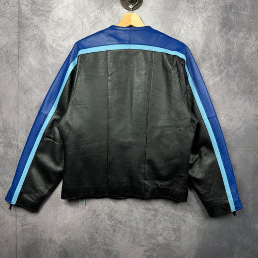 00s Black And Blue Leather Racing Jacket 3996