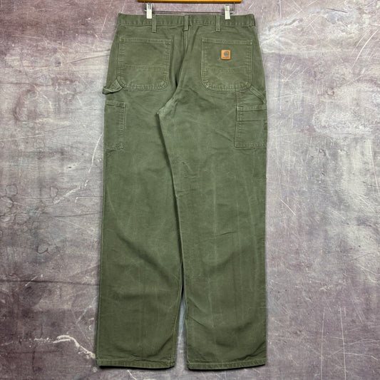 90s Olive Green Carhartt Carpenter Work Pants 36x32.5 2465