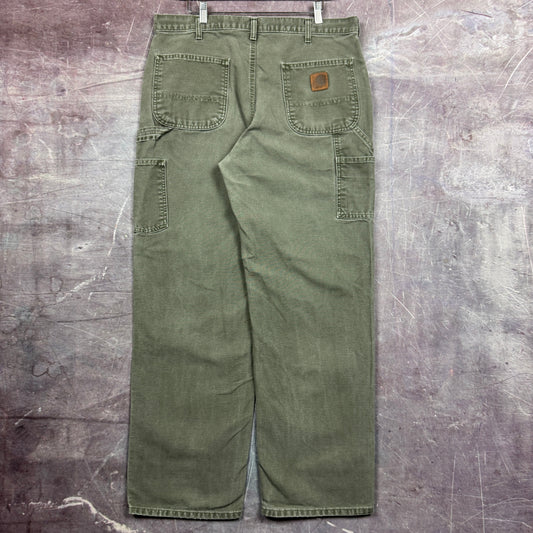 90s Olive Green Carhartt Carpenter Work Pants 36x31.5 2454