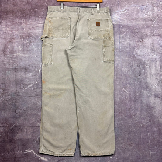 90s Gray Tan Carhartt Carpenter Work Pants 37x31.5 2476