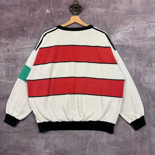 90s Red White Striped Adidas Canal + RTL Graphic Crewneck Sweatshirt L 1956