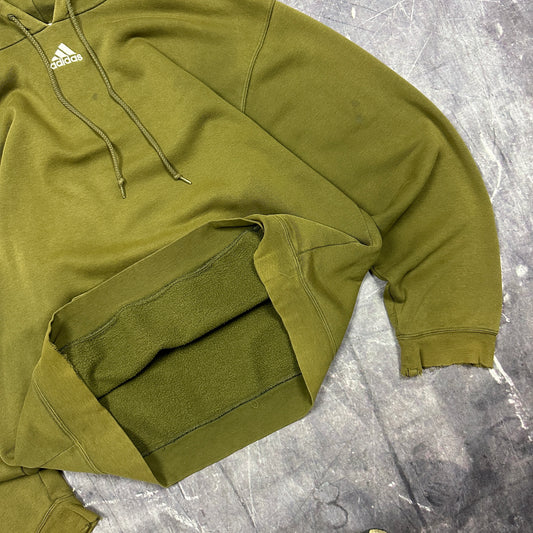 90s Green Adidas Essential Embroidered Center Logo Hoodie L D07
